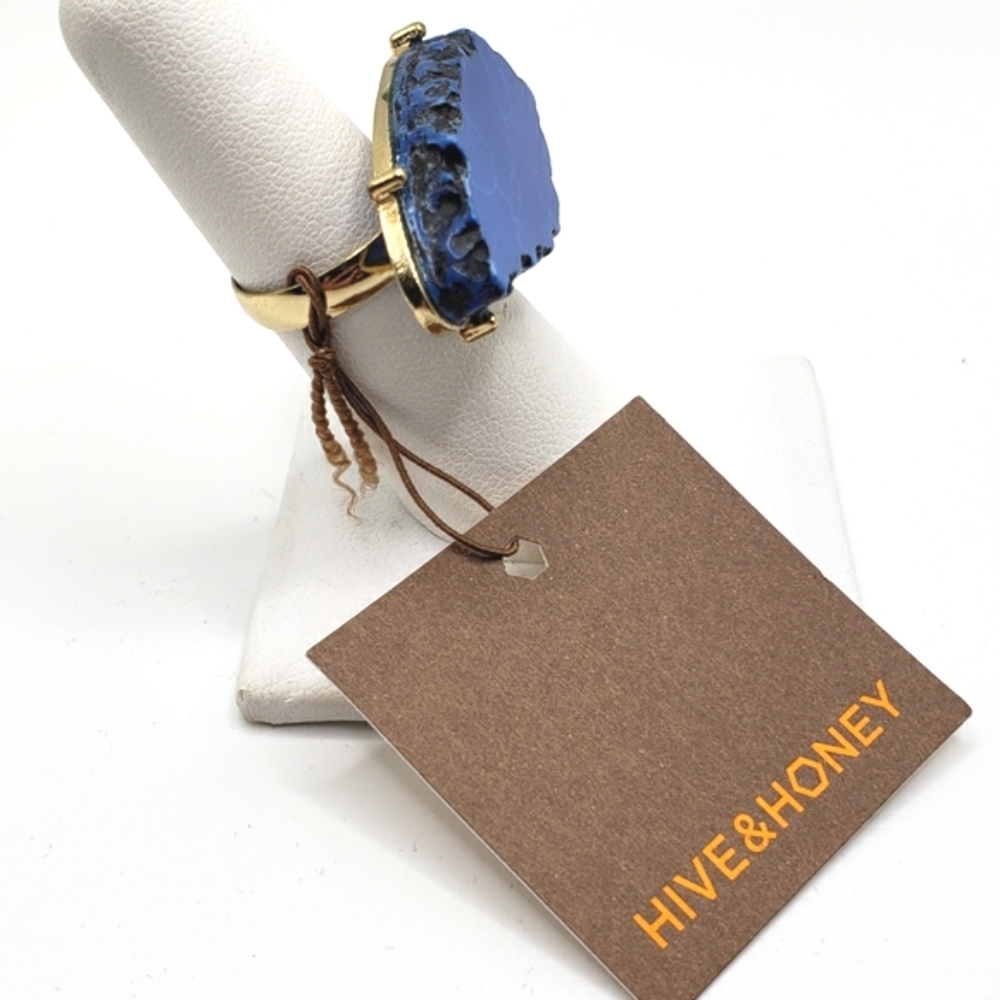 Hive & Honey Blue and Gold Ring Women's Size 6.5 NWT